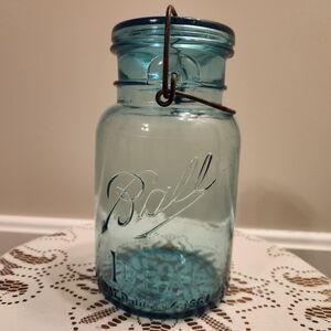 Vintage Ball Ideal Aqua Blue Glass Mason Jar Mold #4 With Lid And Bail